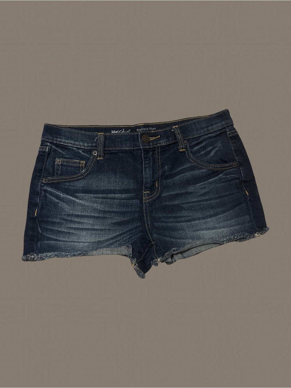 VTG Mossimo Dark Wash Denim Boyfriend Shorts Frayed Distressed Low/Mid Rise